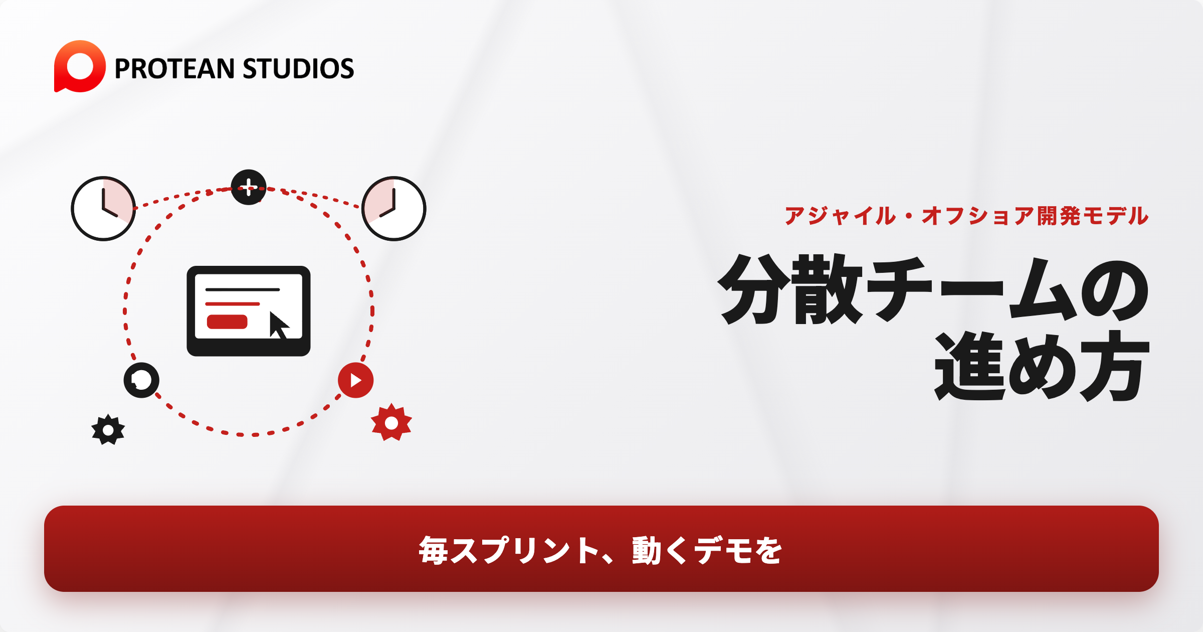 アジャイル・オフショア開発モデル。時差をまたいでスプリントを回す分散チームと、共有ボード、動くデモ