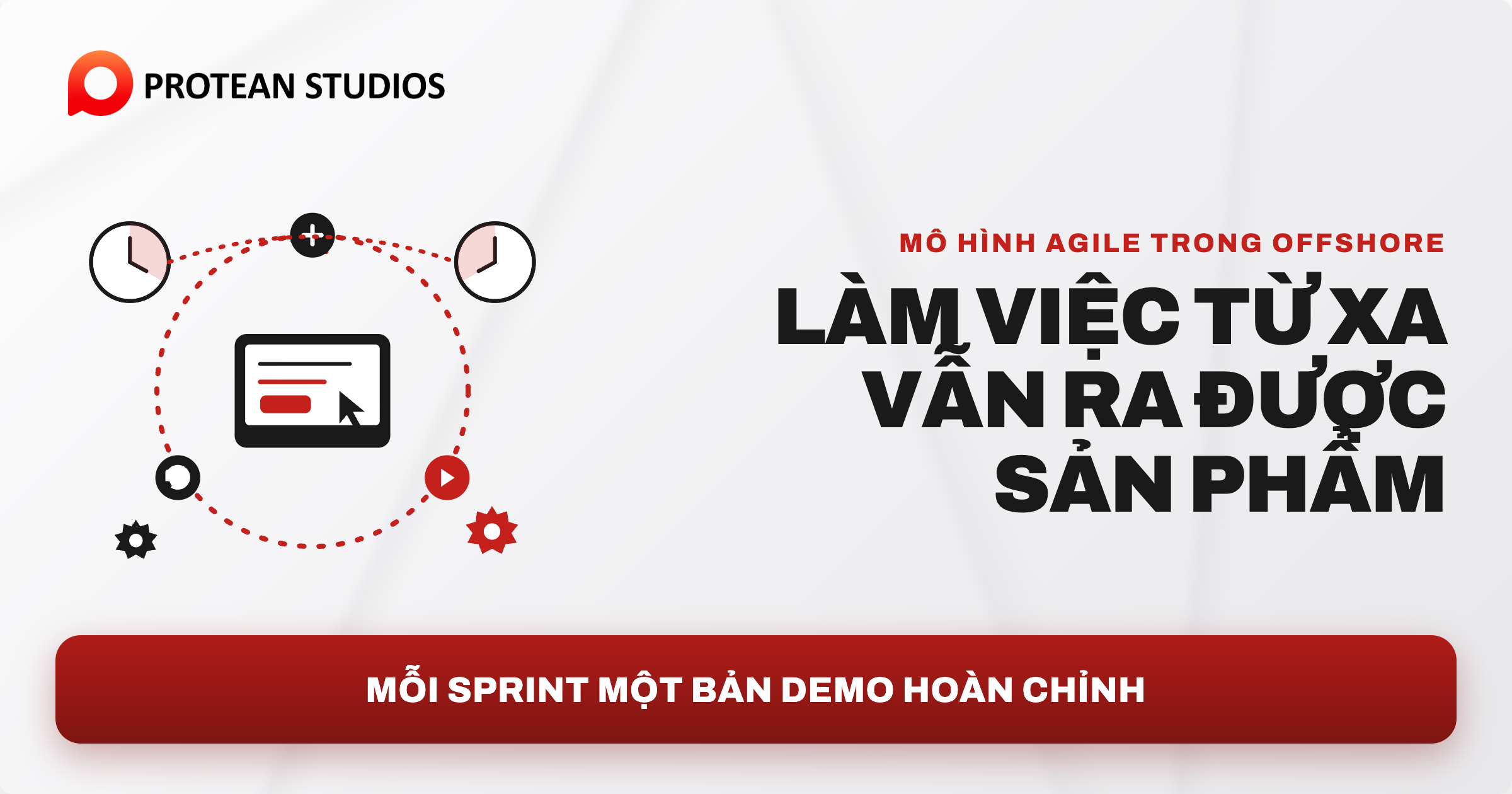 Mô hình agile offshore, với đội phát triển từ xa hoạt động theo sprint với quy chuẩn chung và bản demo hoàn chỉnh