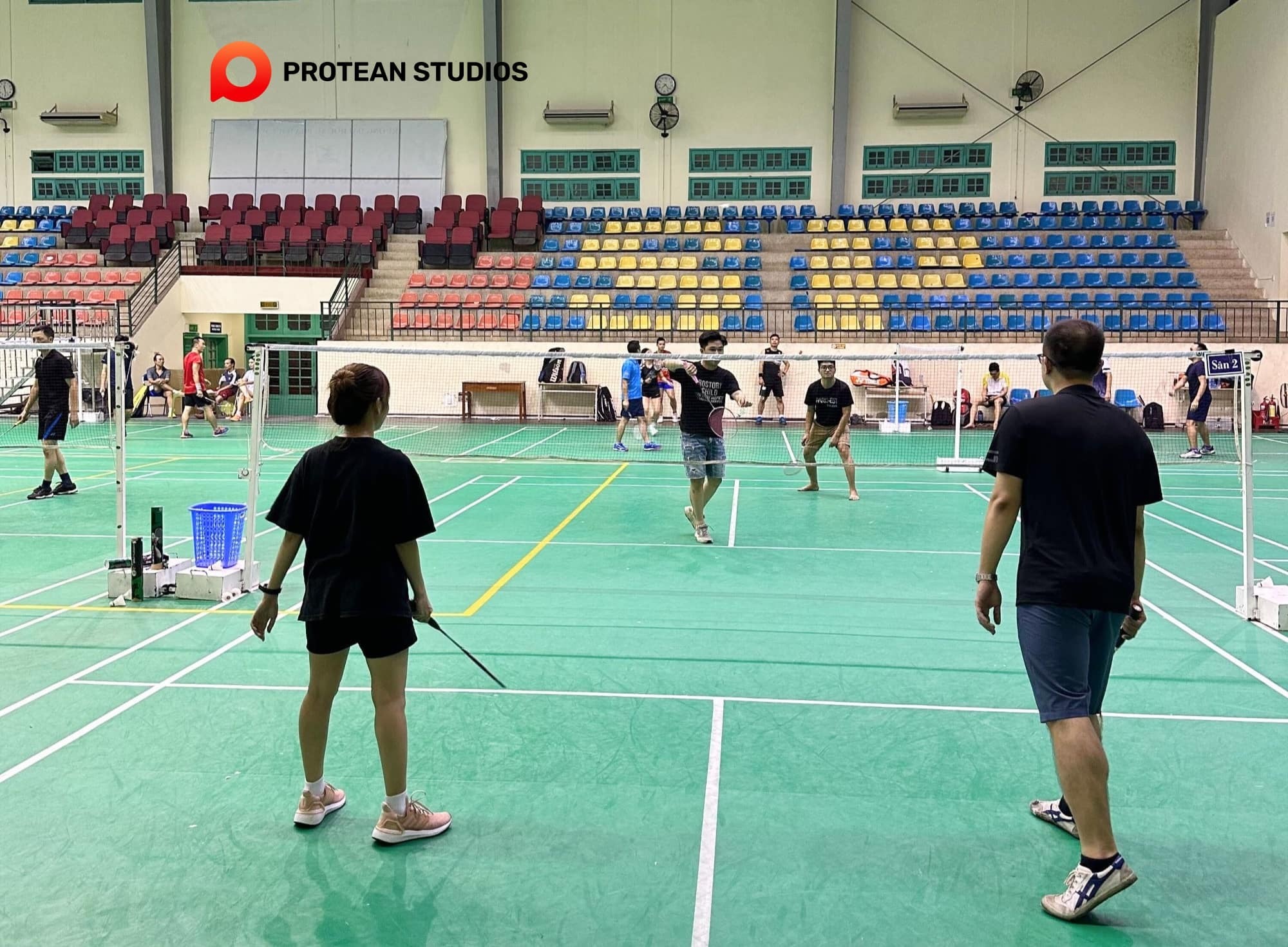 Employees engage in regular badminton sessions